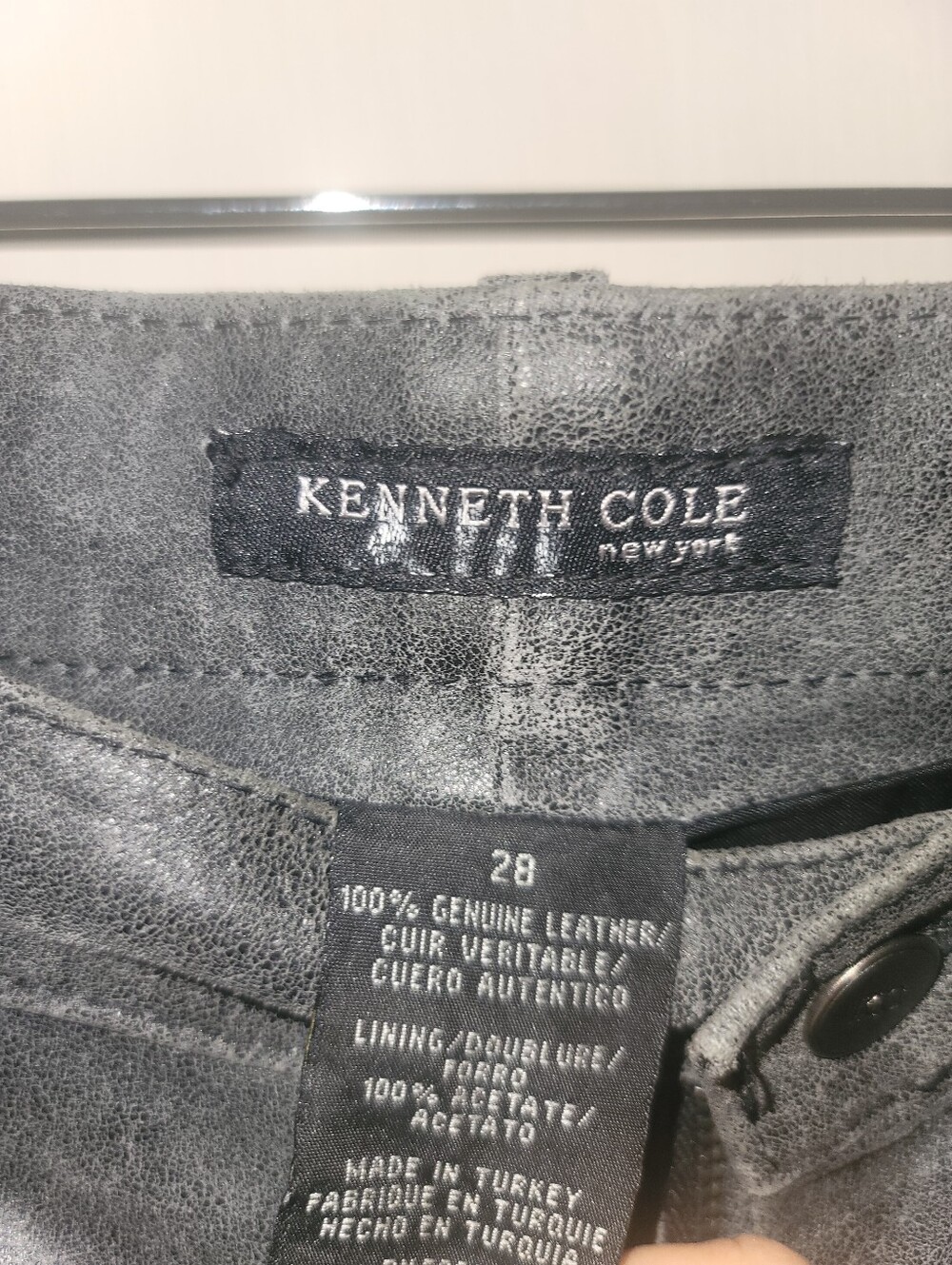 Early 2000s Kenneth Cole NY Distressed Gray 100% Genuine Leather Pants 28